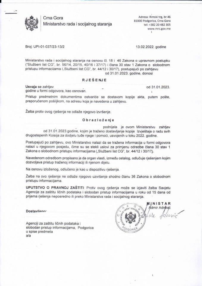 Rješenje br. UPI-01-037-23-13-2