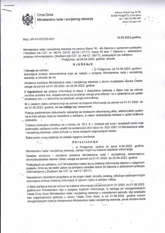 Rješenje br. UPI-01-037-23-52-1