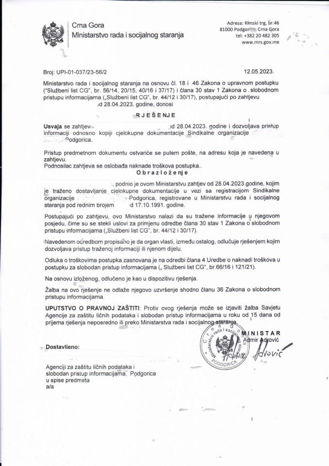 Rješenje br. UPI-01-037-23-56-2