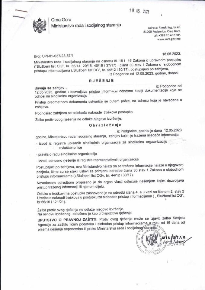 Rješenje br. UPI-01-037-23-57-1