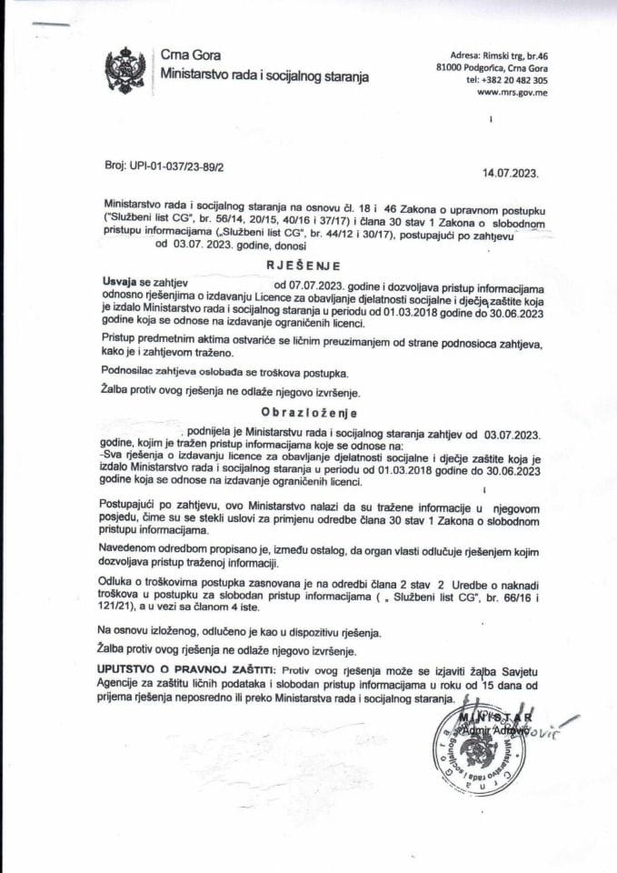 Rješenje br. UPI-01-037-23-89-2