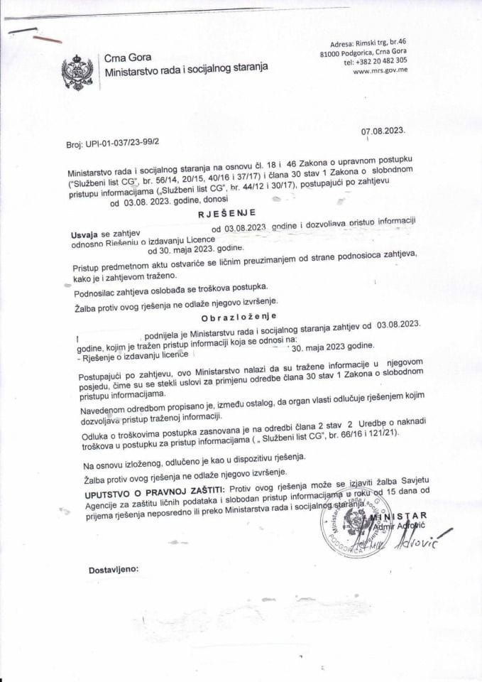 Rješenje br. UPI-01-037-23-99-2