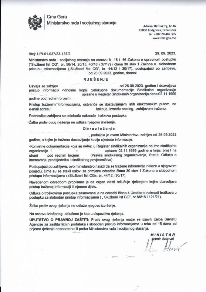 Rješenje br. UPI-01-037-23-137-2