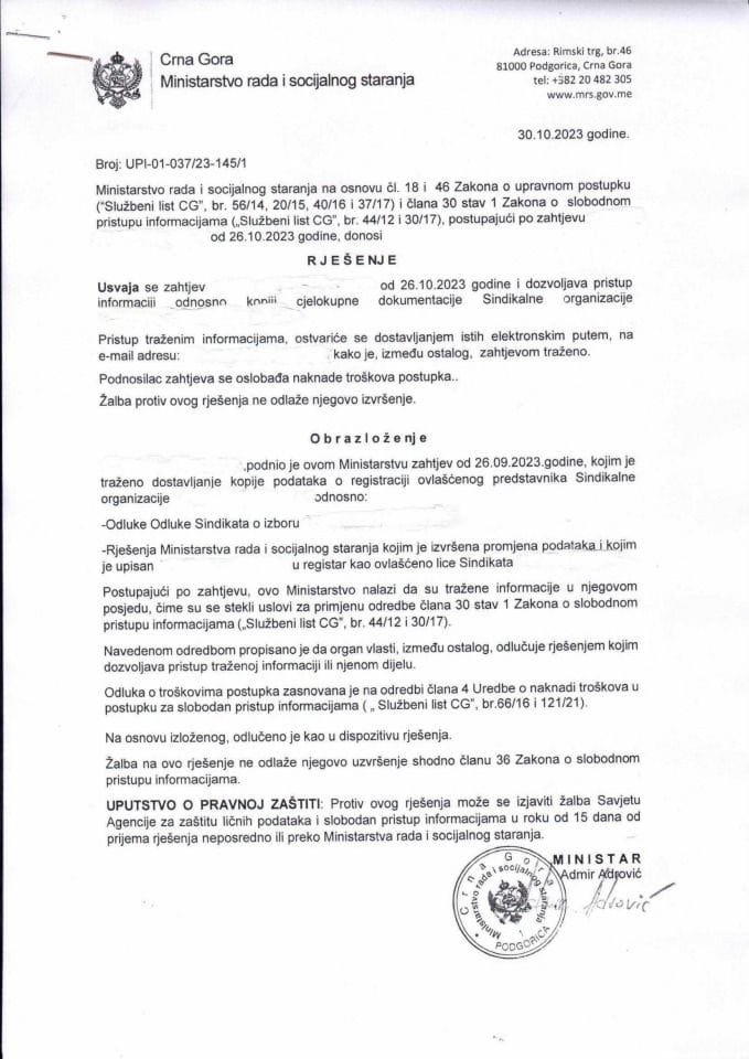 Rješenje br. UPI-01-037-23-145-1