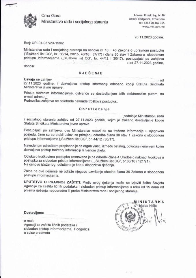 Rješenje br. UPI-01-037-23-159-2