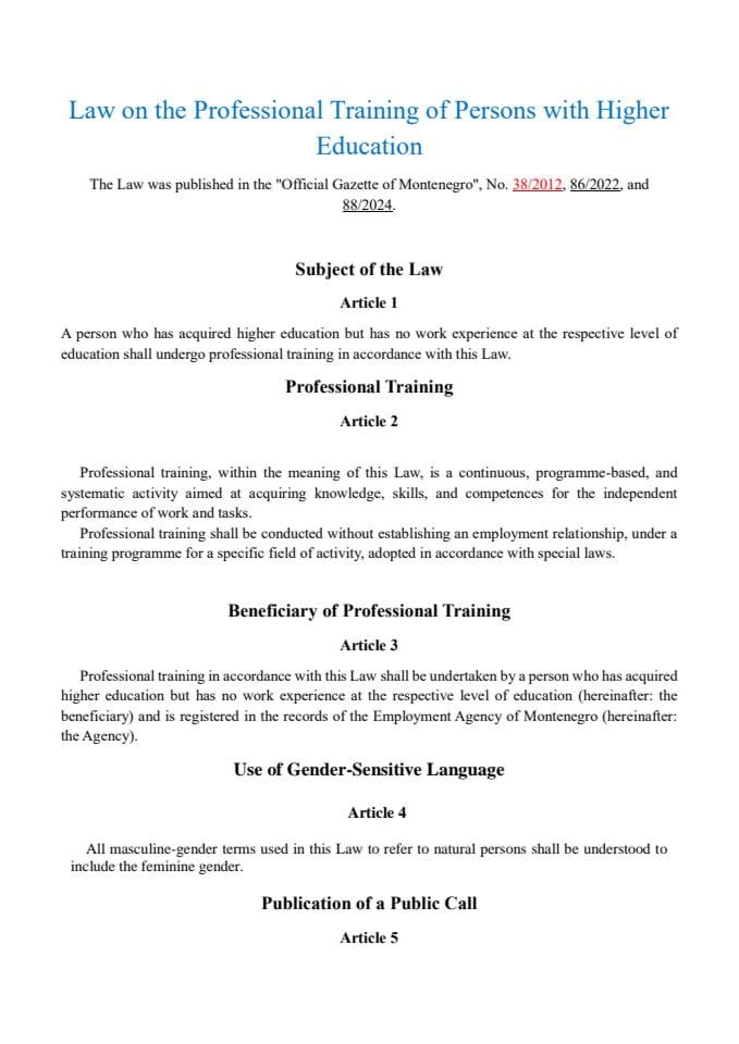 Law on the Professional Training of Persons with Higher Education
