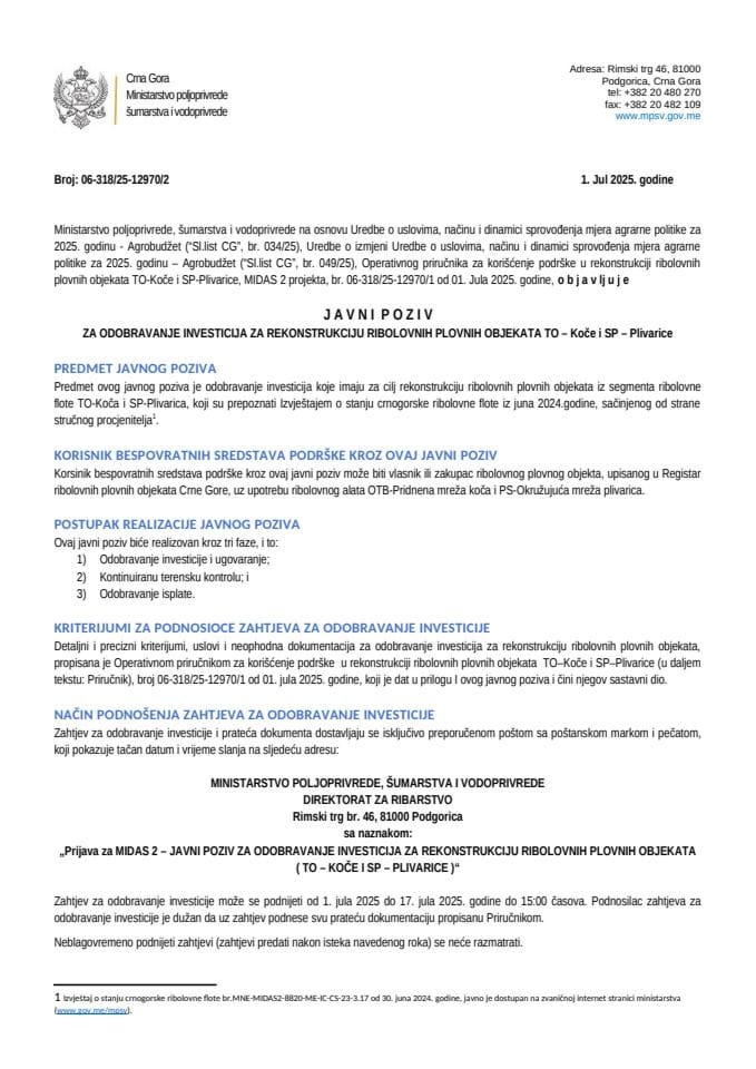 Javni poziv za odobravanje investicija za rekonstrukciju ribolovnih plovnih objekata TO-Koče i SP-plivarice (1)