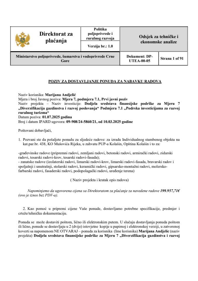 zahtjev za dostavljanje ponuda za nabavku radova