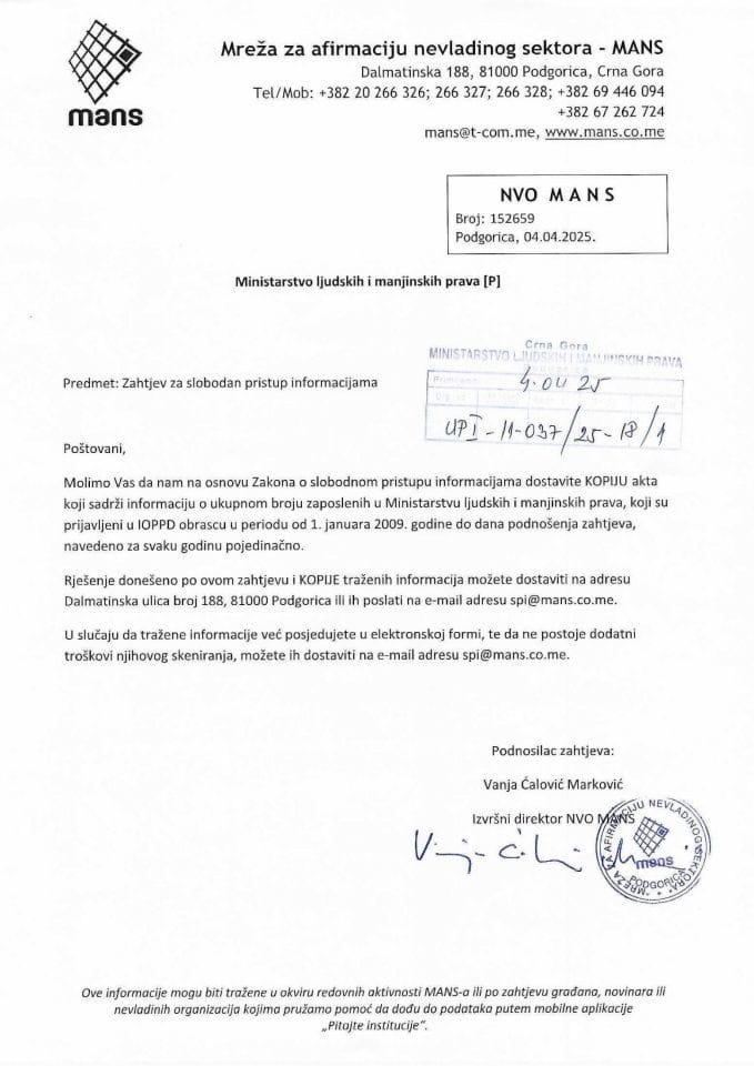 Zahtjev za SPI MANS - UPI 011-037/25-18/1, Rješenje UPI 01-037/25-18/2, Odgovor UPI 01-037/25-18/3