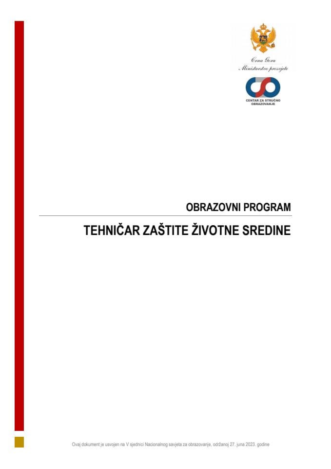OP 140341 TEHNIČAR ZAŠTITE ŽIVOTNE SREDINE