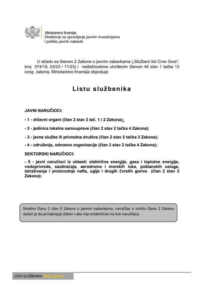 Lista službenika za javne nabavke