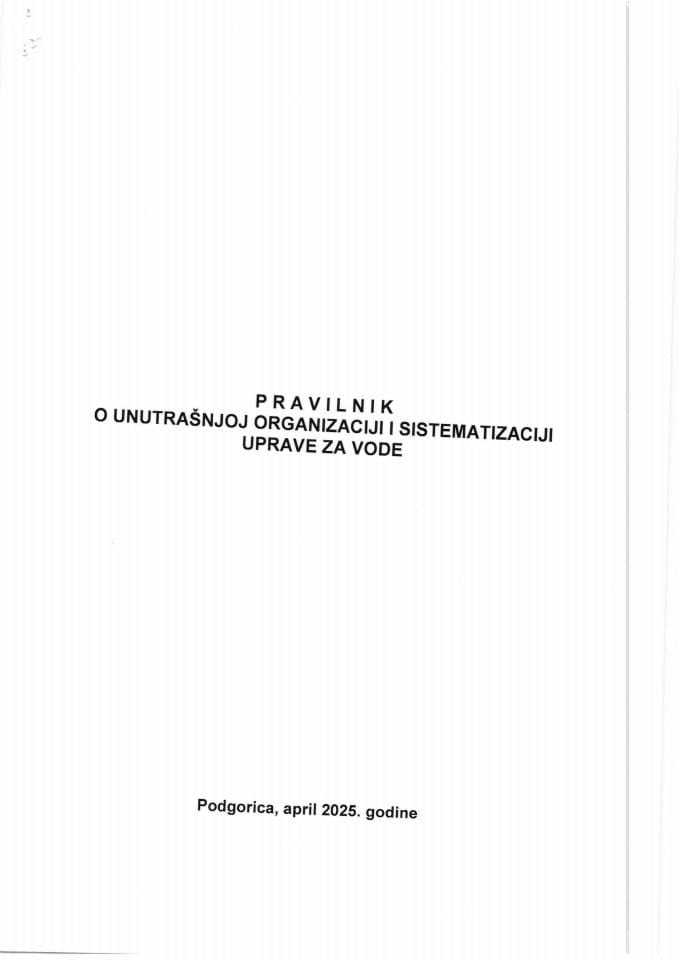 Predlog pravilnika o unutrašnjoj organizaciji i sistematizaciji Uprave za vode
