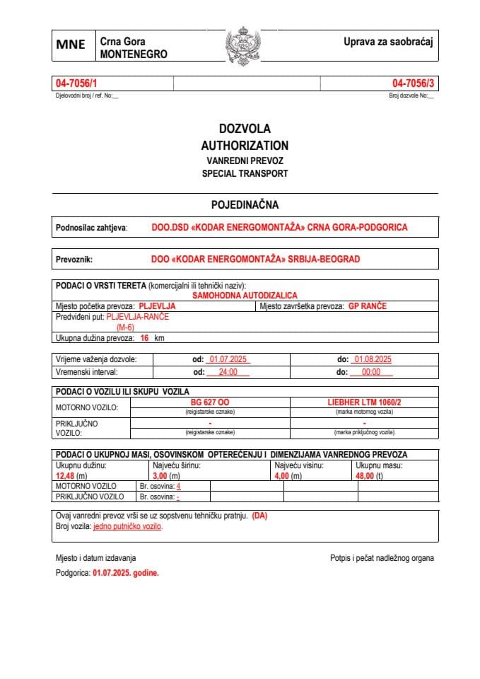 KODAR ENERGOMONTAŽA 04-7056