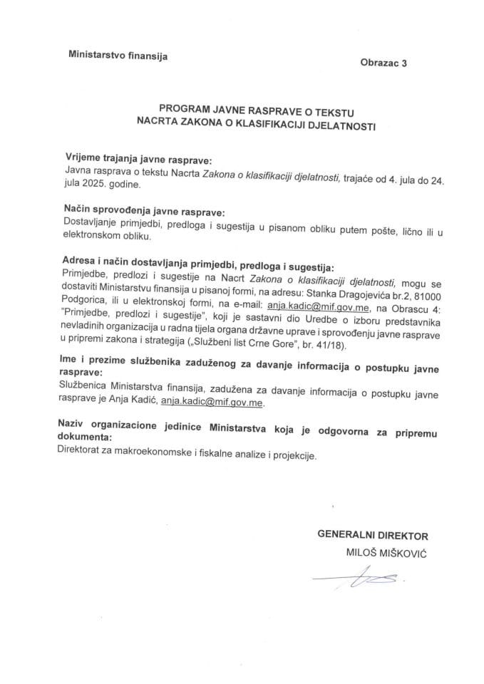 Obrazac 3 - Program javne rasprave