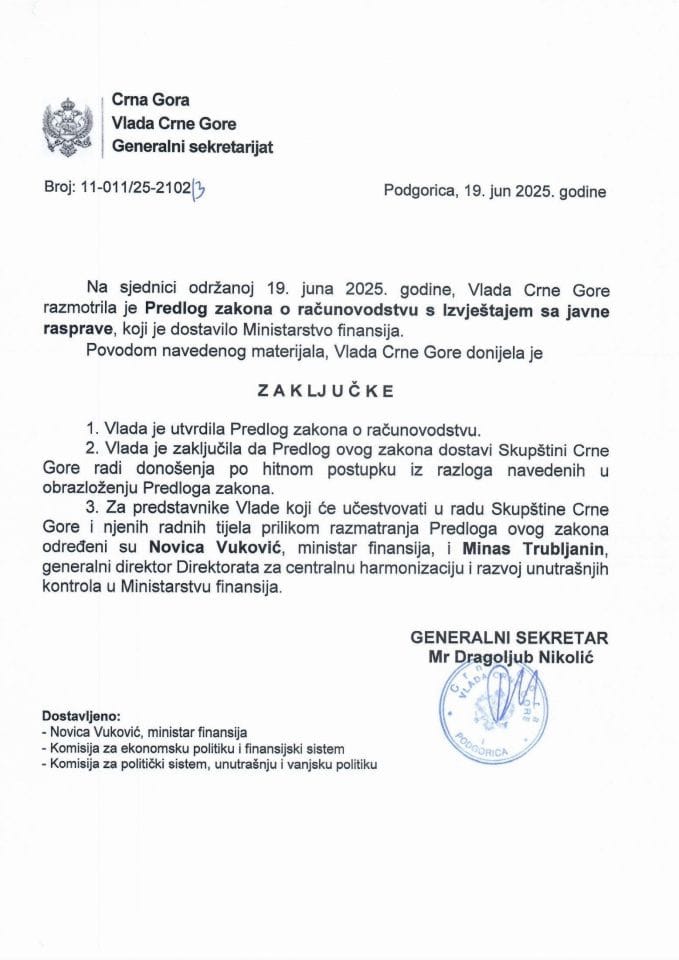 Предлог закона о рачуноводству с Извјештајем о јавној расправи - Закључци