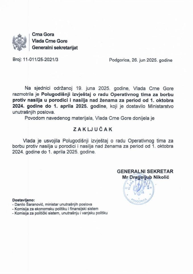 Полугодишњи извјештај о раду Оперативног тима за борбу против насиља у породици и насиља над женама за период од 01. октобра 2024. године до 01. априла 2025. године - Закључци