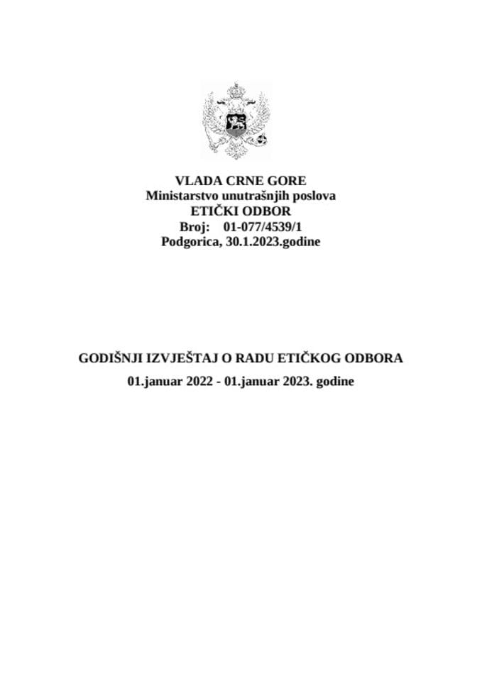 Godišnji izvještaj o radu Etičkog odbora za 2022. godinu