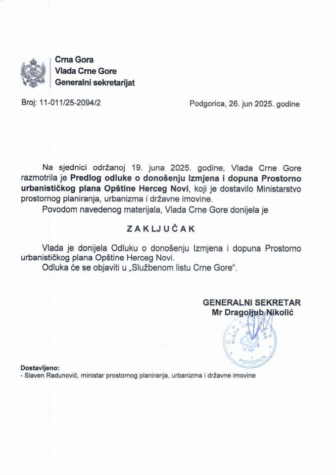 Предлог одлуке о доношењу Измјена и допуна Просторно урбанистичког плана Општине Херцег Нови - Закључци