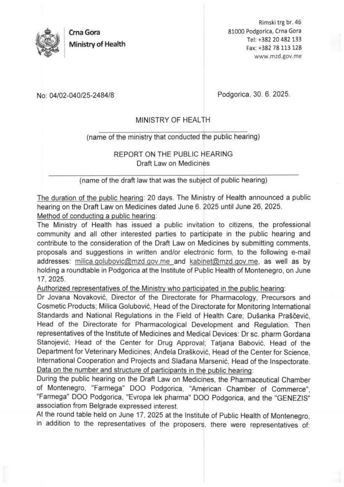 Report - Law on Medicines