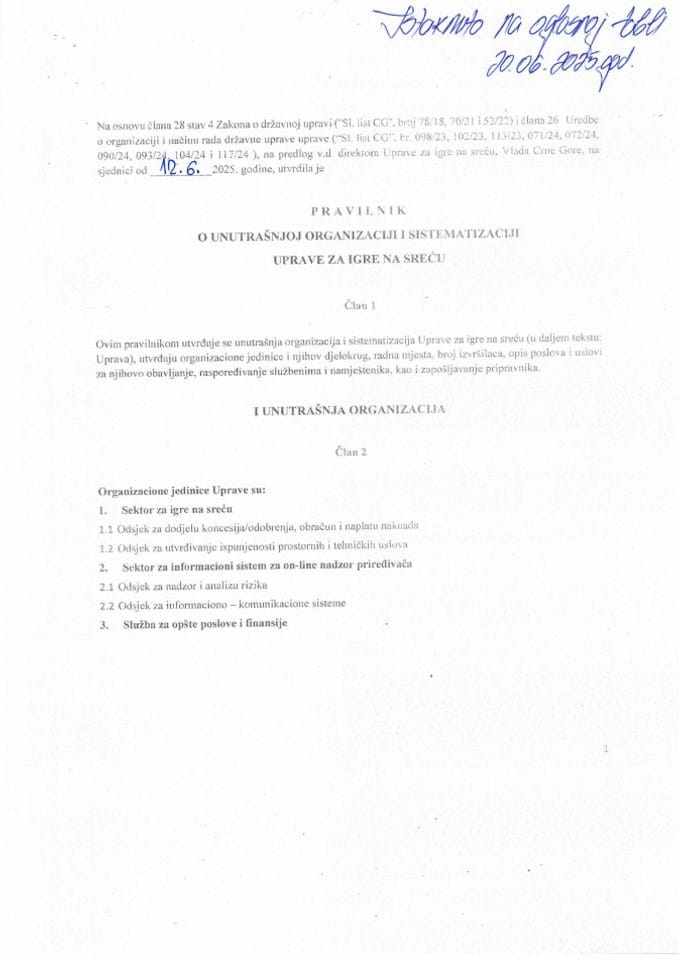 Pravilnik o unutrašnjoj organizaciji i sistematizaciji 12.06.2025.