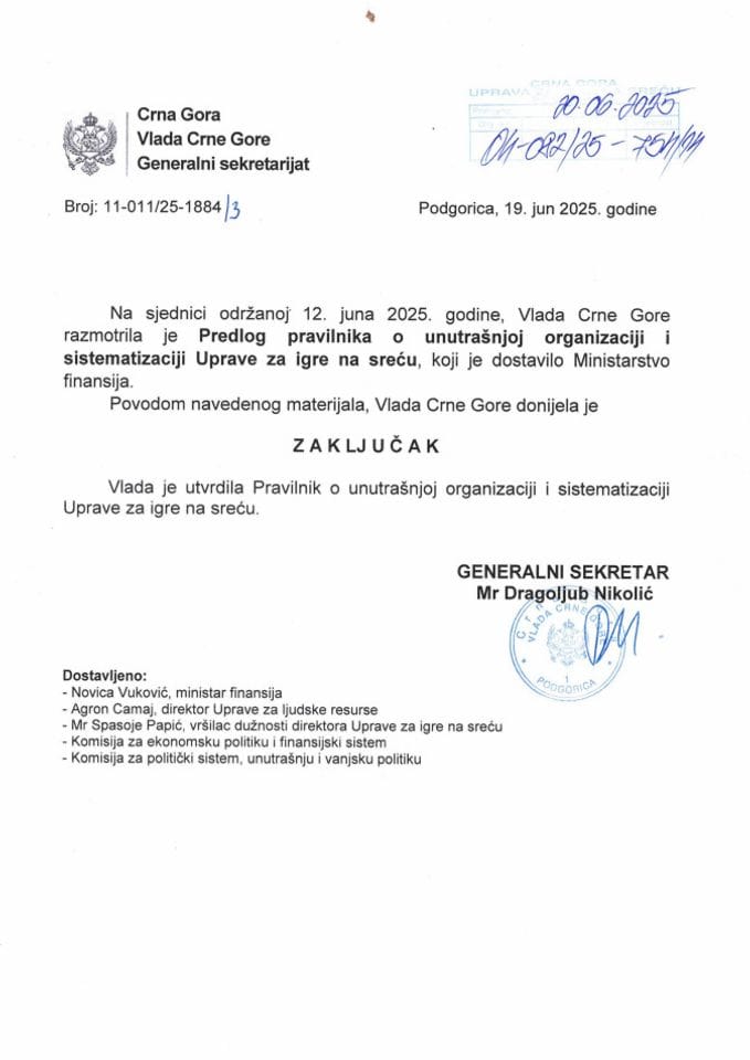 ZAKLJUČAK VLADE -SISTEMATIZACIJA