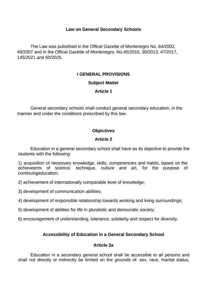 Law on General Secondary Schools