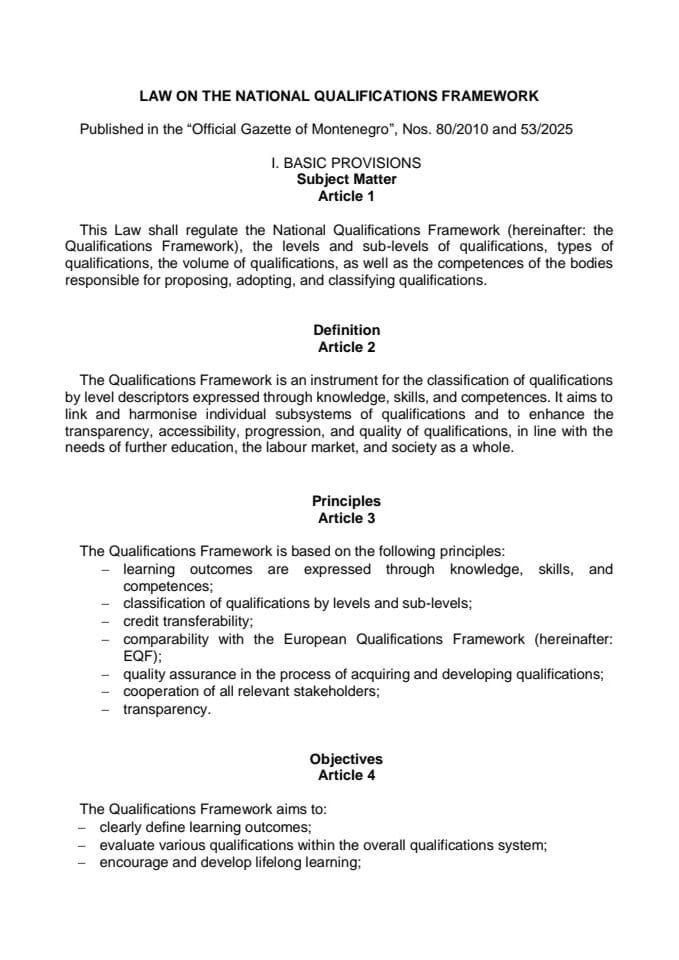 Law on the National Qualifications Framework
