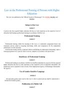 Law on the Professional Training of Persons with Higher Education Law on the Professional Training of Persons with Higher Education