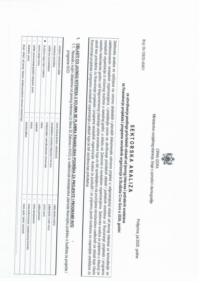 Нацрт секторске анализе за област друштвене бриге о дјеци и младима