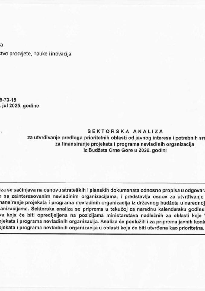 Nacrt sektorske analize - podrška inkluziji Roma