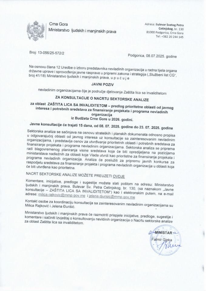 Javni poziv za Sektrosku OSI