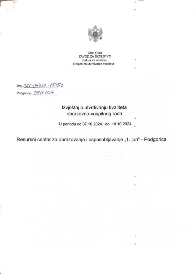 JU Resursni centar za obrazovanje i osposobljavanje "1. jun" - Podgorica