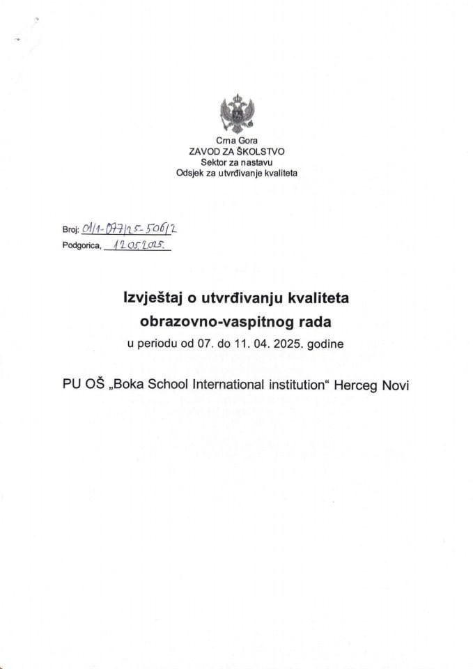 PU OŠ "Boka School International Institution" - Herceg Novi