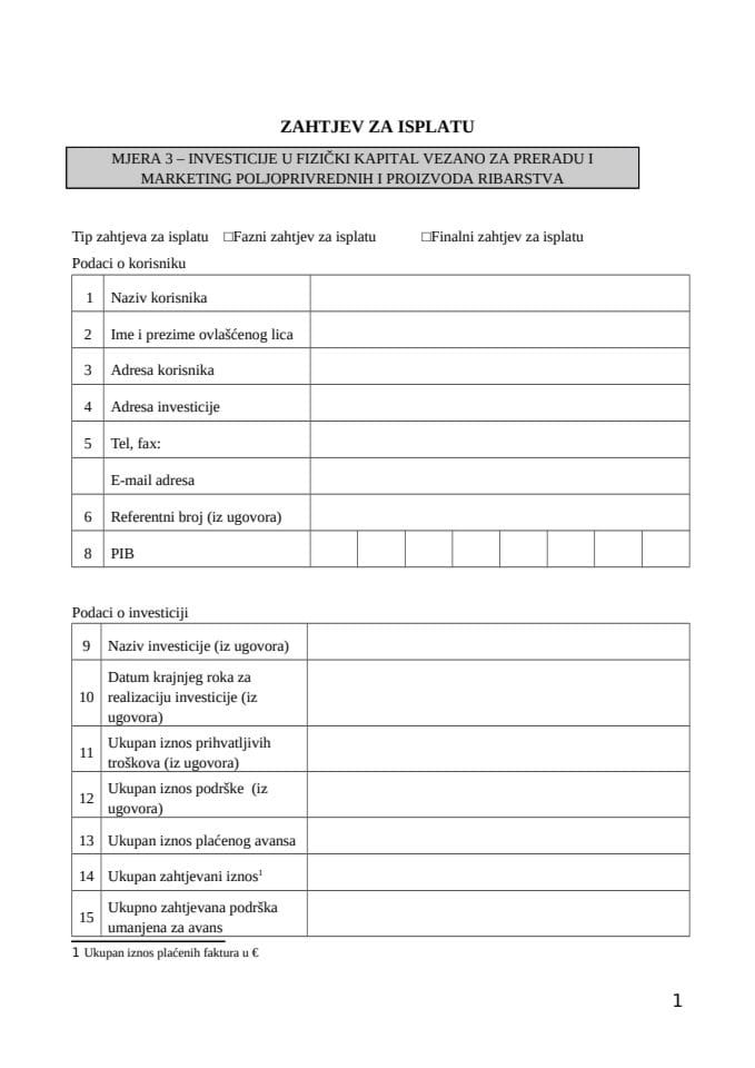 Prilog 4 - Zahtjev za isplatu - M3
