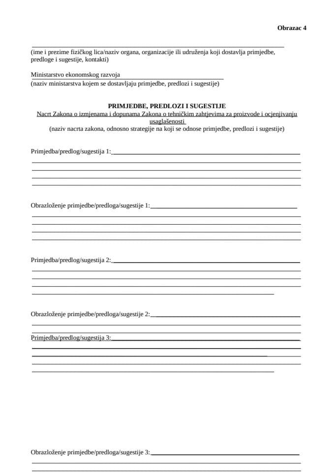 Obrazac 4 primjedbe i sugestije