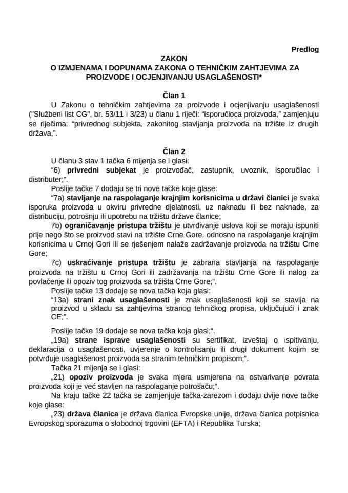 Zakon o tehničkim zahtjevima za proizvode i ocjenjivanje usaglašenosti