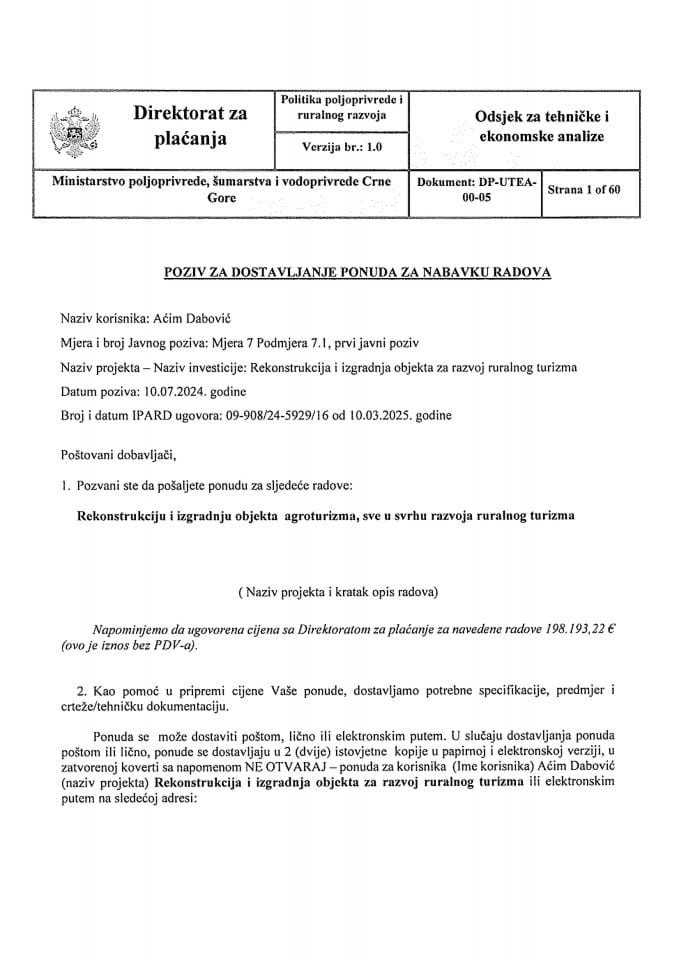 Poziv za dostavljanje ponuda Dabović Aćim 10.07_