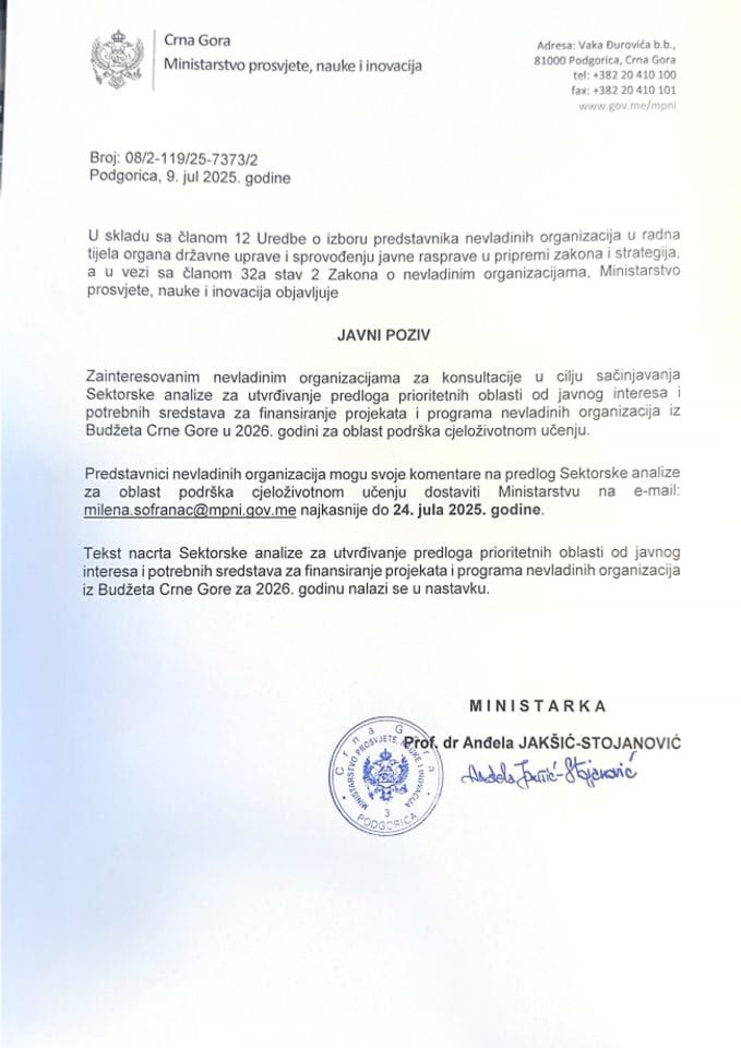 Javni poziv - cjeloživotno učenje