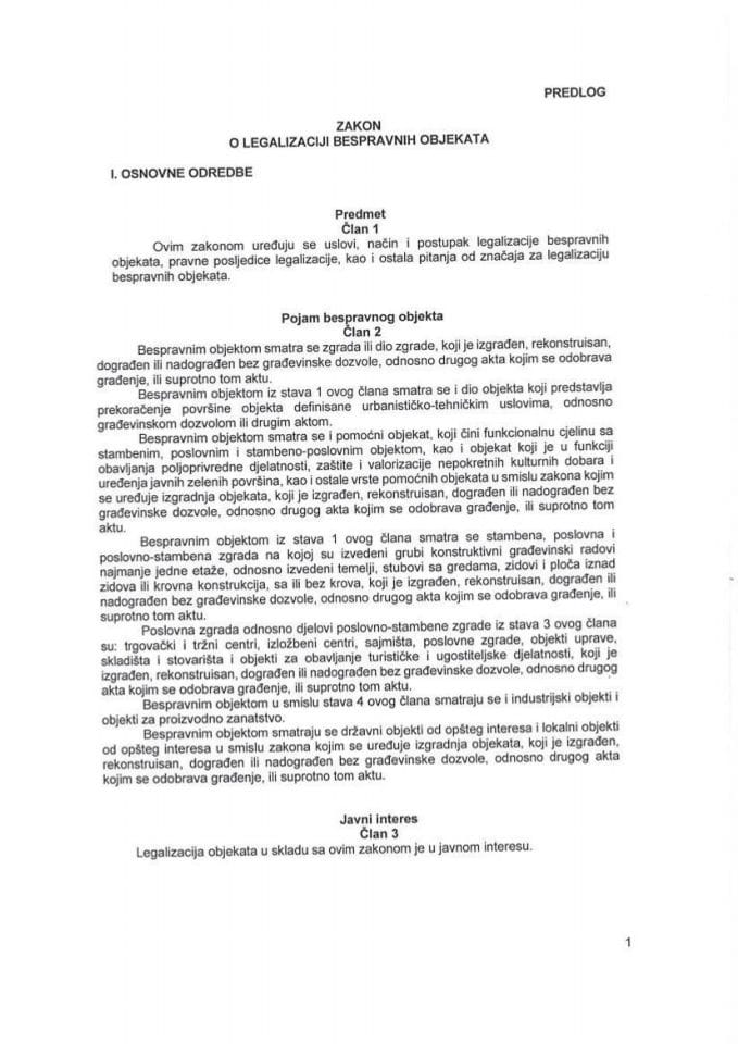 Predlog zakona o legalizaciji bespravnih objekata s Izvještajem sa javne rasprave