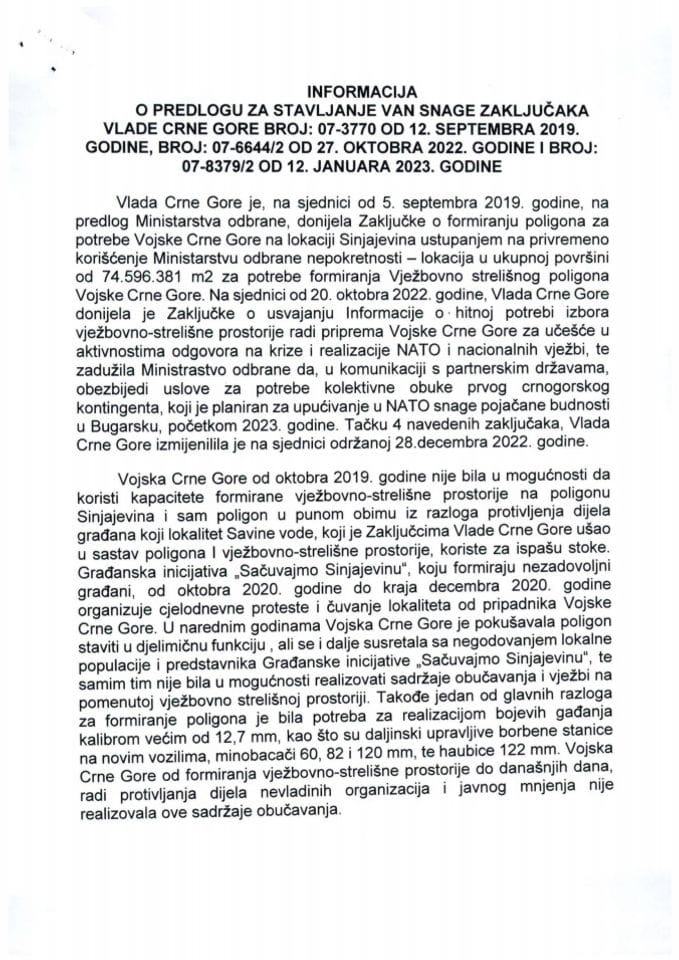 Predlog za stavljanje van snage zaključaka Vlade Crne Gore, broj: 07-3770, od 12. septembra 2019. godine, broj: 07-6644/2, od 27. oktobra 2022. godine i broj: 07-8379/2, od 12. januara 2023. godine