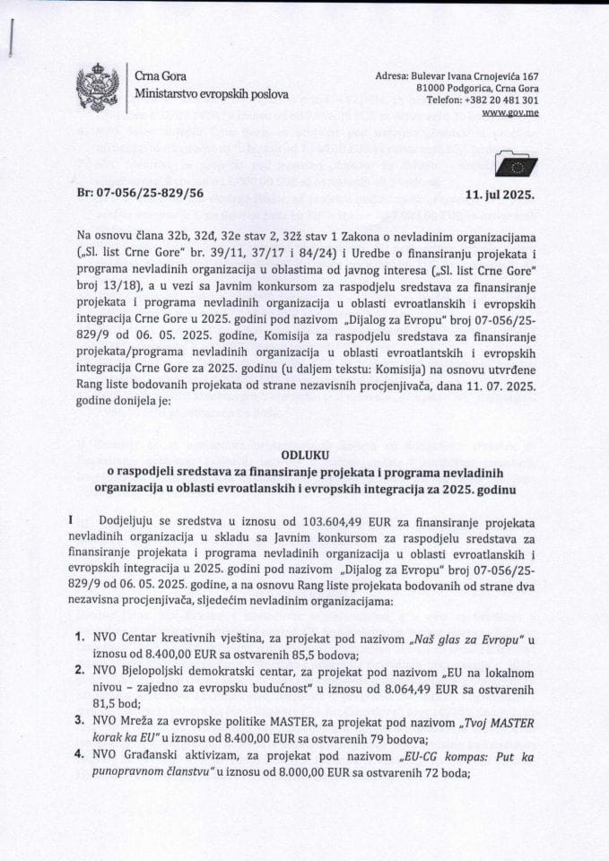 01 Odluka o raspodjeli sredstava NVO 2025 - MEP