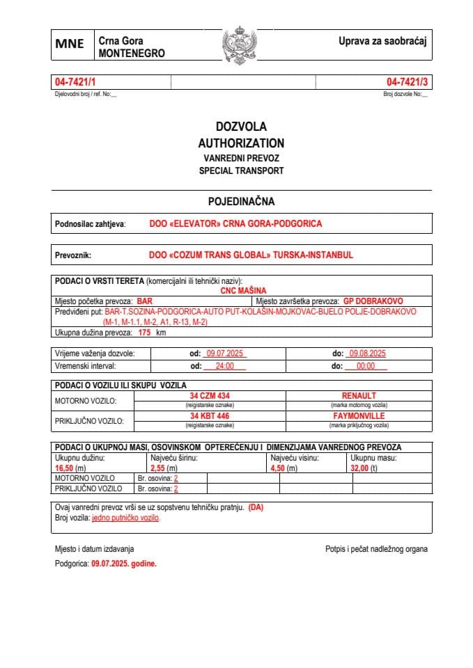 ELEVATOR 04-7421-COZUM TRANS GLOBAL