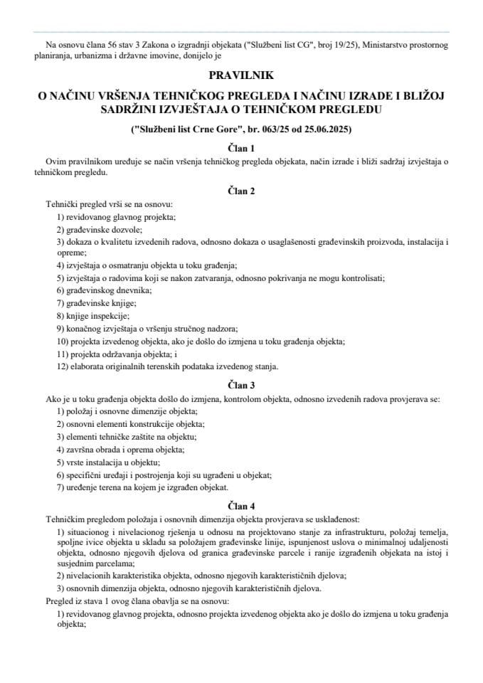 Pravilnik o načinu vršenja tehničkog pregleda i načinu izrade i bližoj sadržini izvještaja o tehničkom pregledu