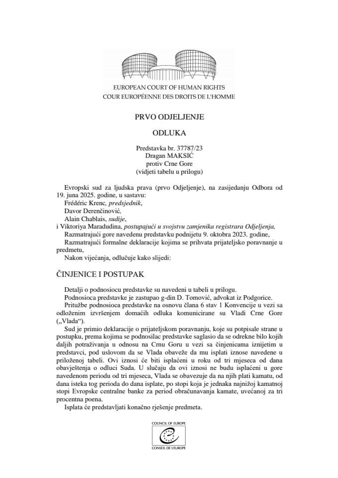 Одлука МАКСИЋ против ЦРНЕ ГОРЕ