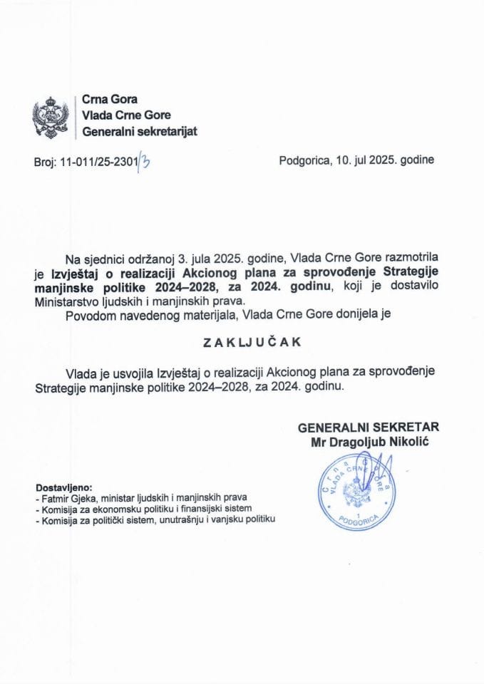 Izvještaj o realizaciji Akcionog plana za sprovođenje Strategije manjinske politike 2024-2028, za 2024. godinu - Zaključci