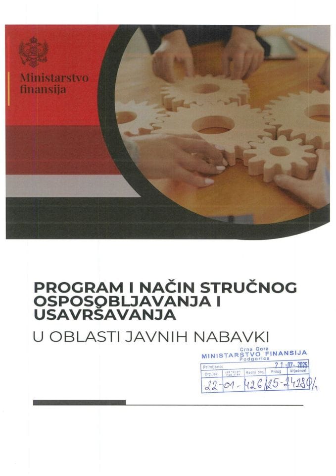 PROGRAM I NAČIN STRUČNOG OSPOSOBLJAVANJA I USAVRŠAVANJA U OBLASTI JAVNIH NABAVKI