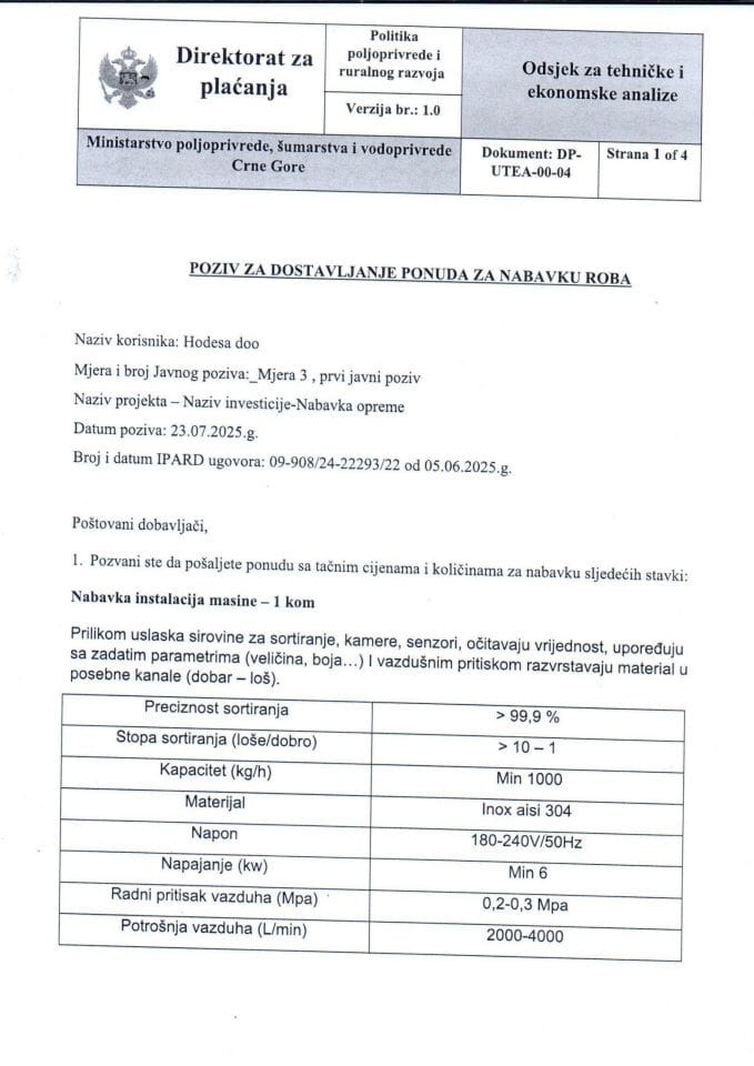 Nabavka i instalacija mašine 