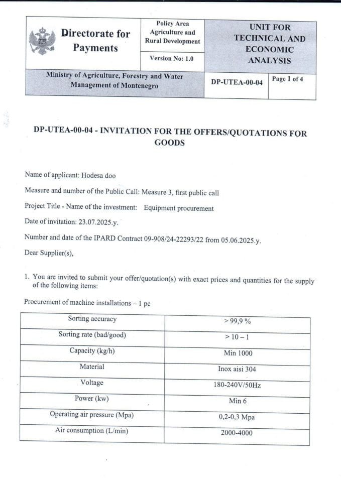 Nabavka i instalacija mašine ENG