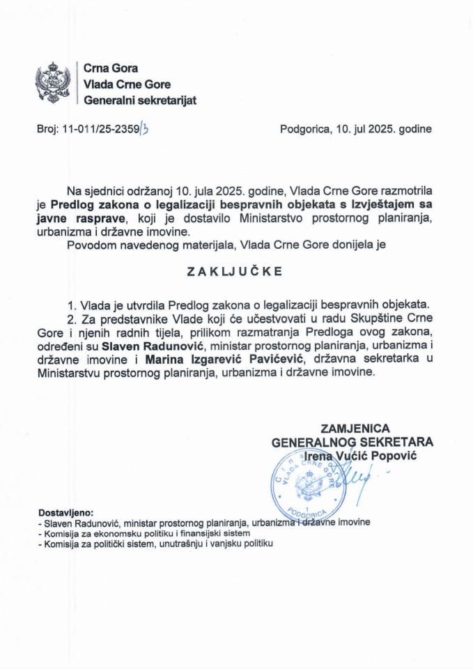 Predlog zakona o legalizaciji bespravnih objekata s Izvještajem sa javne rasprave - zaključci