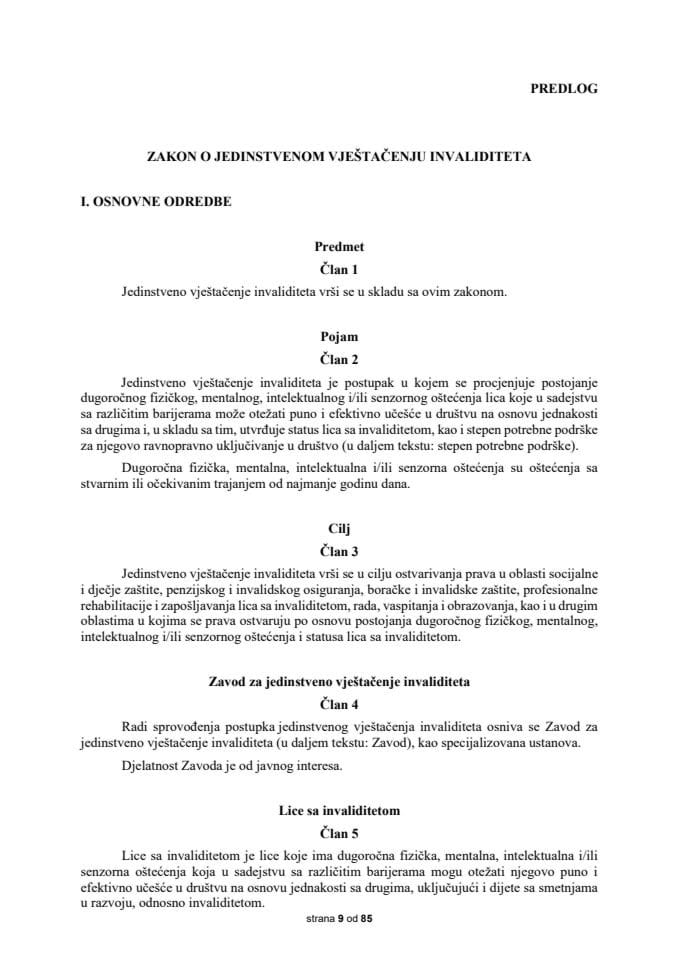 Predlog zakona o jedinstvenom vještačenju invaliditeta s Izvještajem sa javne rasprave